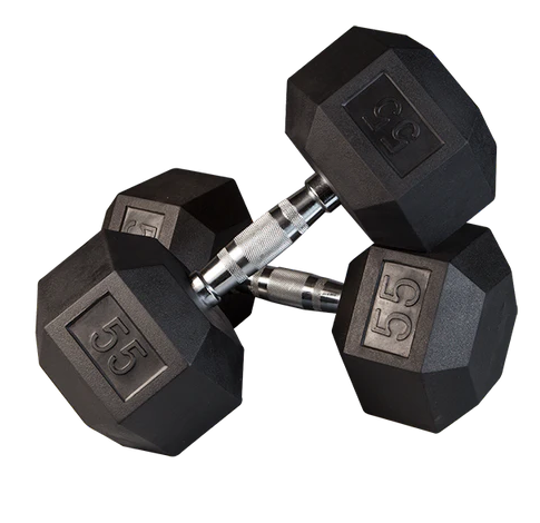 Dumbbell Set (5-75lb) - Rubber Hex with Chrome Handles ($1.7/lb)