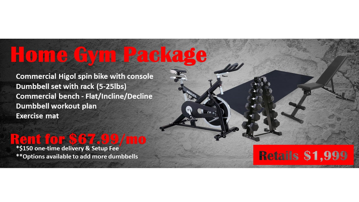 Home Gym Package Rental - Spin Bike, Bench, Dumbbell Set (Retails $1,999)